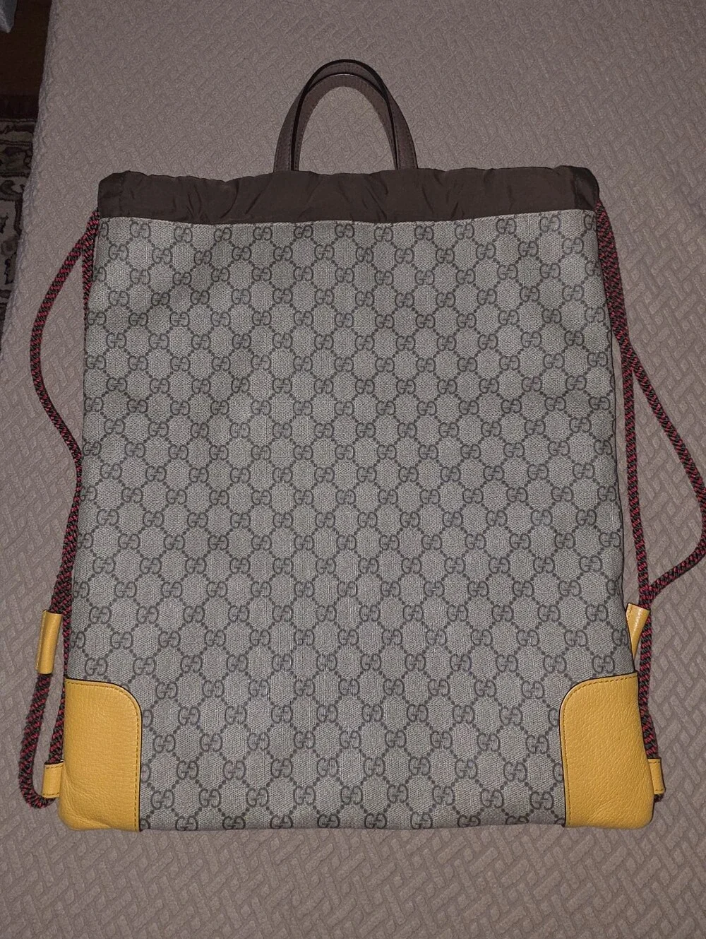 Pre-loved Rare Gucci GG Supreme Monogram Drawstring Backpack/Bag